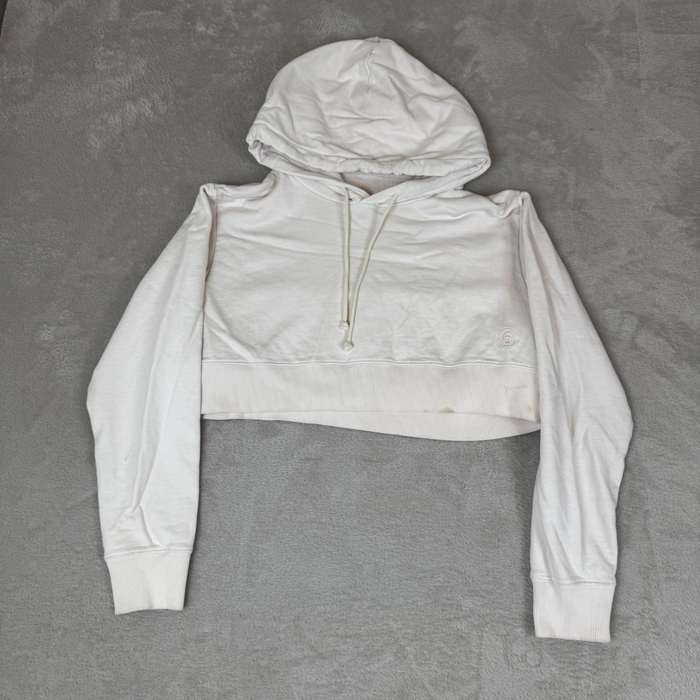 MM6 Maison Margiela Hoodie Womens Medium White Preowned Stain Cropped‎ Pullover
